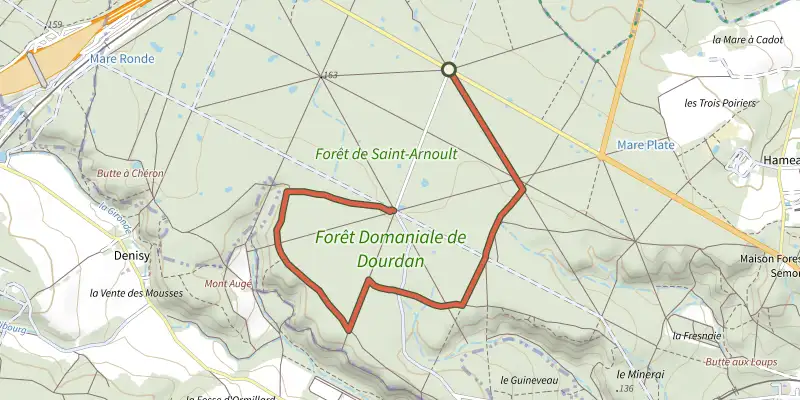 Map of the Promenade de Nemours track on the IGN map, with the start and numbered waypoints