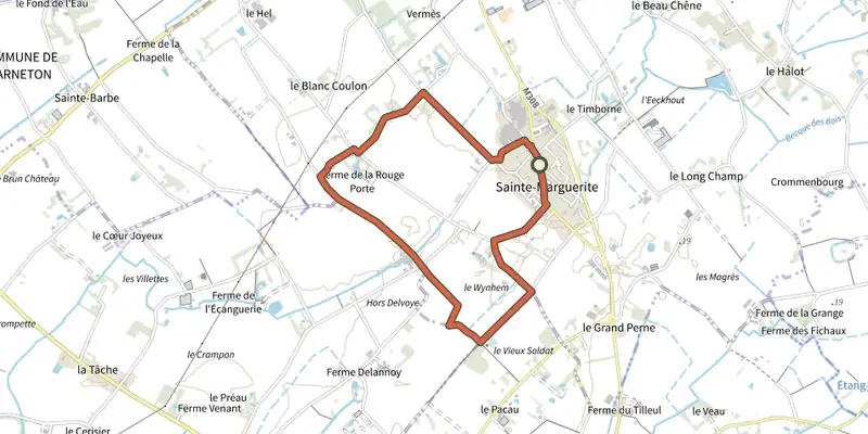 Carte du tracé de Circuit des Chouettes sur le Plan IGN, départ et points de passage numérotés
