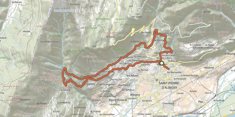 Carte du tracé de Le Pont des Dames sur le Plan IGN, départ et points de passage numérotés