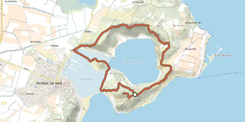 Carte du tracé de Sentier des Crêtes sur le Plan IGN, départ et points de passage numérotés