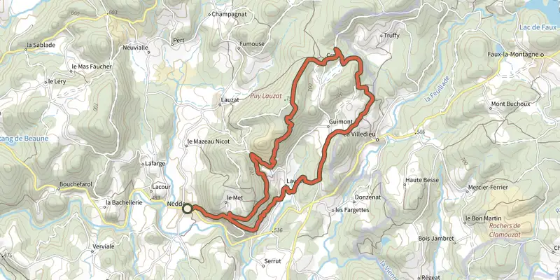 Map of the Les Balcons de Guimont track on the IGN map, with the start and numbered waypoints