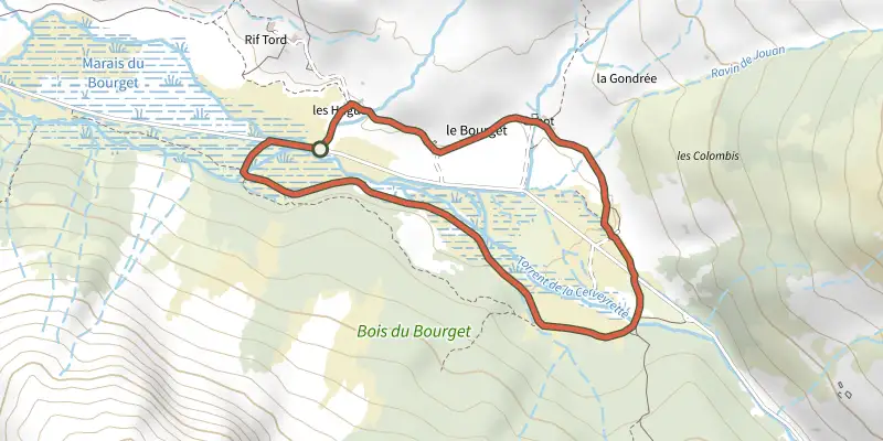 Map of the Boucle du Bourget track on the IGN map, with the start and numbered waypoints