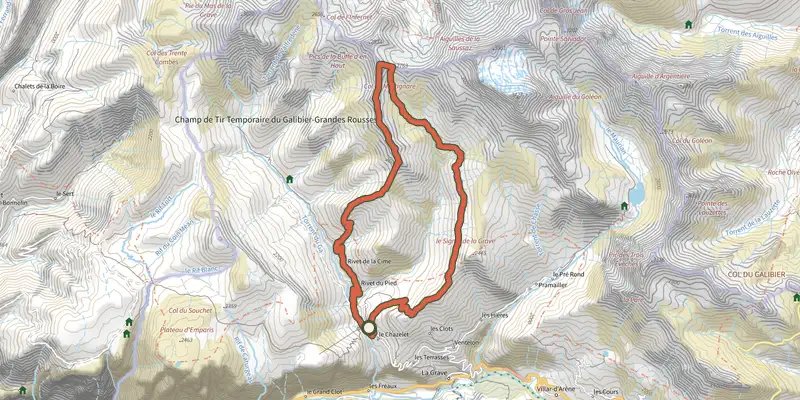 Map of the Le Col de Martignare et la Crête de la Buffe track on the IGN map, with the start and numbered waypoints