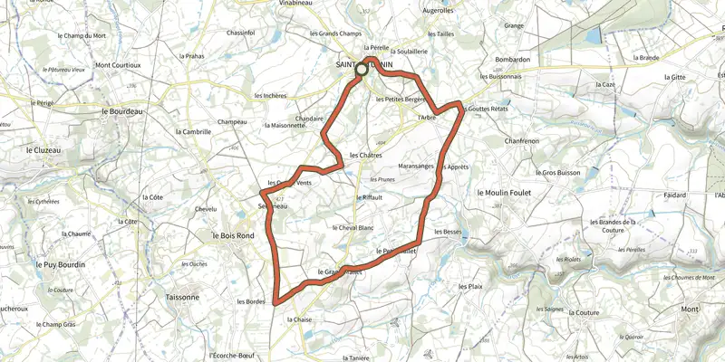 Carte du tracé de Le Semineau sur le Plan IGN, départ et points de passage numérotés