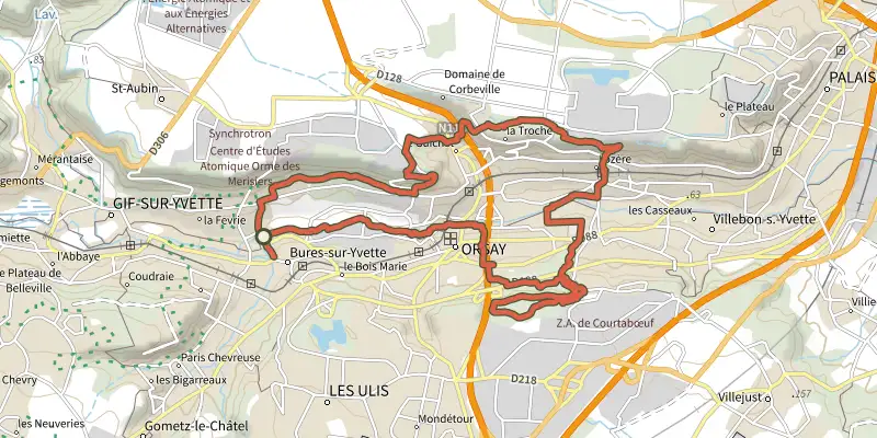 Map of the Palaiseau track on the IGN map, with the start and numbered waypoints