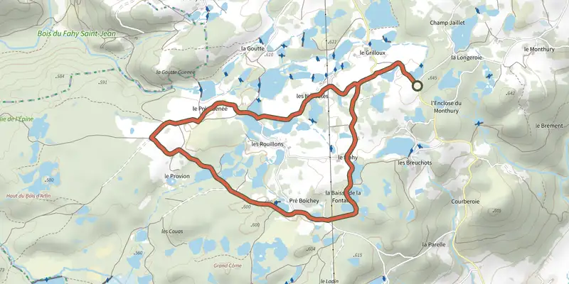 Map of the La Petite Finlande track on the IGN map, with the start and numbered waypoints