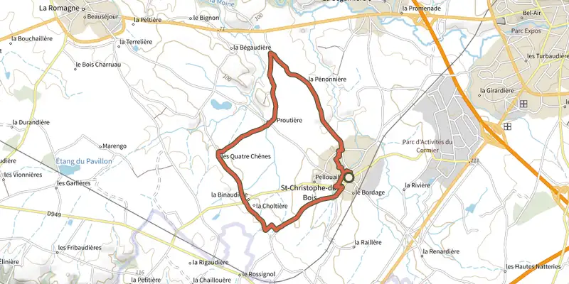 Carte du tracé de Le circuit des coquelicots sur le Plan IGN, départ et points de passage numérotés