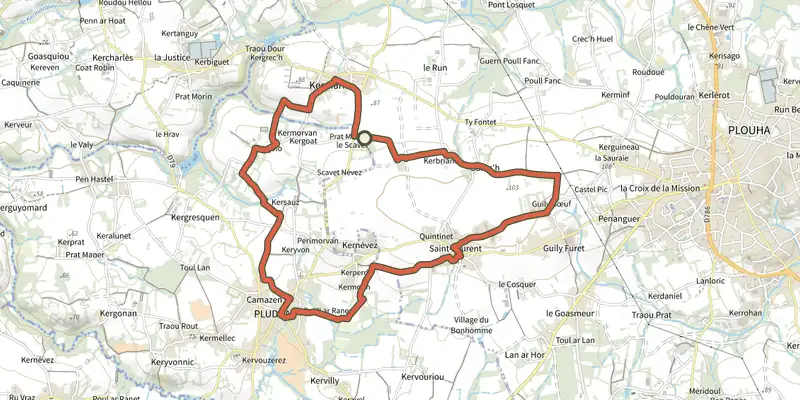 Map of the Circuit de la danse macabre track on the IGN map, with the start and numbered waypoints
