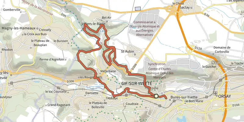 Map of the Aigrefoin track on the IGN map, with the start and numbered waypoints