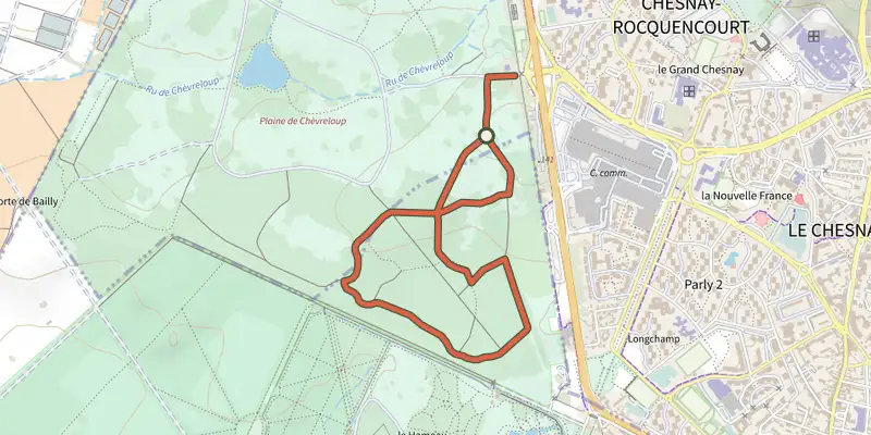 Carte du tracé de Les Arbres du Monde: Circuit Rouge sur le Plan IGN, départ et points de passage numérotés