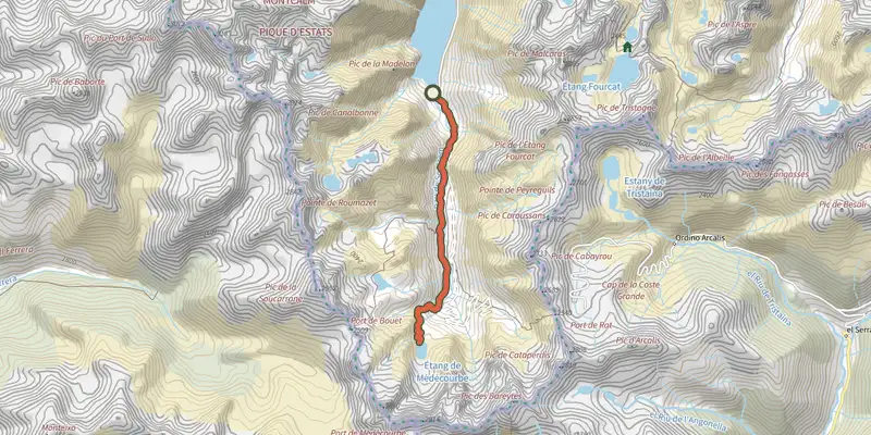 Carte du tracé de L'étang de Médécourbe sur le Plan IGN, départ et points de passage numérotés