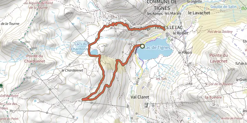 Carte du tracé de Parcours N°11 | Lacs du Chardonnet sur le Plan IGN, départ et points de passage numérotés