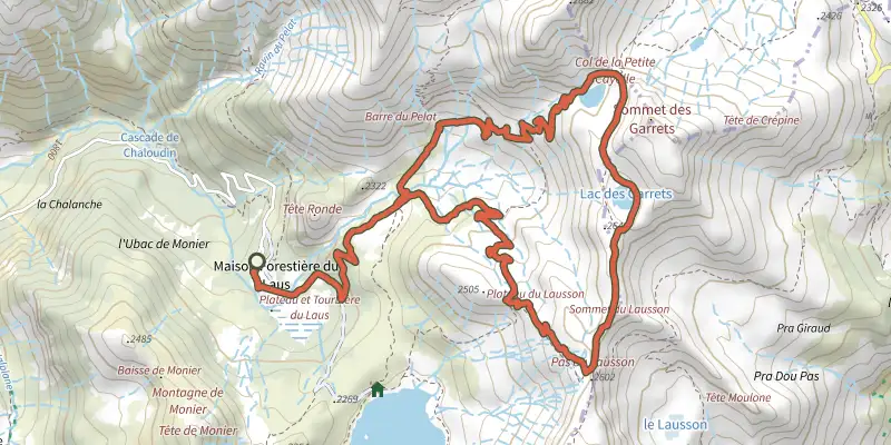 Map of the Boucle des Lacs track on the IGN map, with the start and numbered waypoints