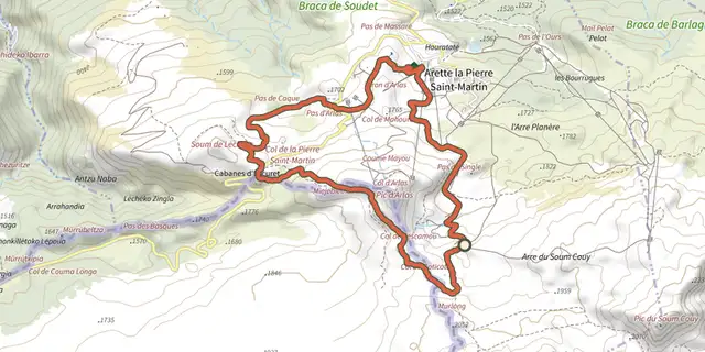 The Barétous - Tête Sauvage track on the IGN map