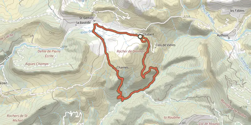 Map of the Tour de Dromon track on the IGN map, with the start and numbered waypoints