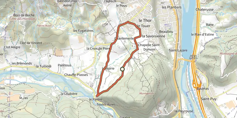 Carte du tracé de Tour de Saint-Domnin sur le Plan IGN, départ et points de passage numérotés