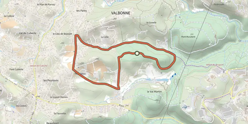Carte du tracé de Circuit du Val Martin sur le Plan IGN, départ et points de passage numérotés
