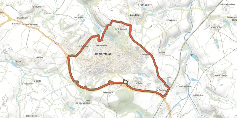 Map of the Circuit pedestre de Chambretaud track on the IGN map, with the start and numbered waypoints