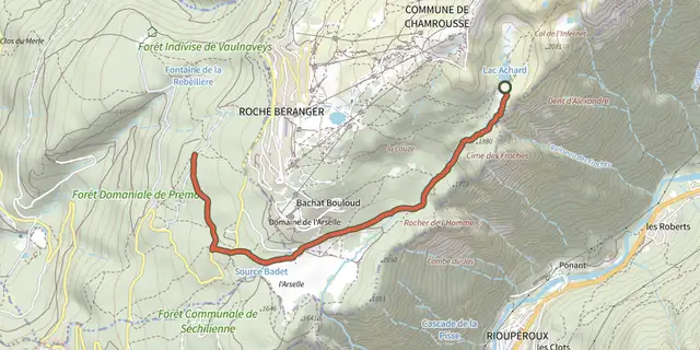 Tracé de Forets et Lacs d'Uriage à Chamrousse sur le Plan IGN