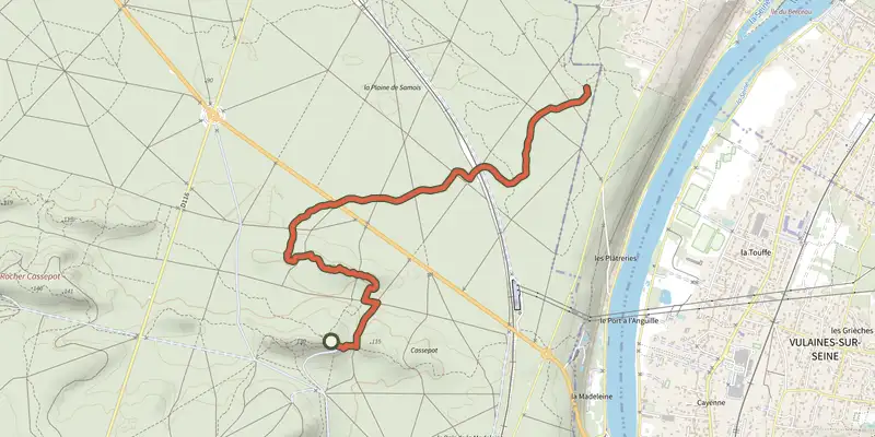 Map of the Sentier Denecourt-Colinet 13 track on the IGN map, with the start and numbered waypoints