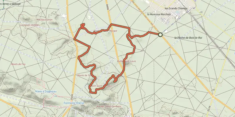 Map of the Sentier Denecourt-Colinet 12 Est track on the IGN map, with the start and numbered waypoints