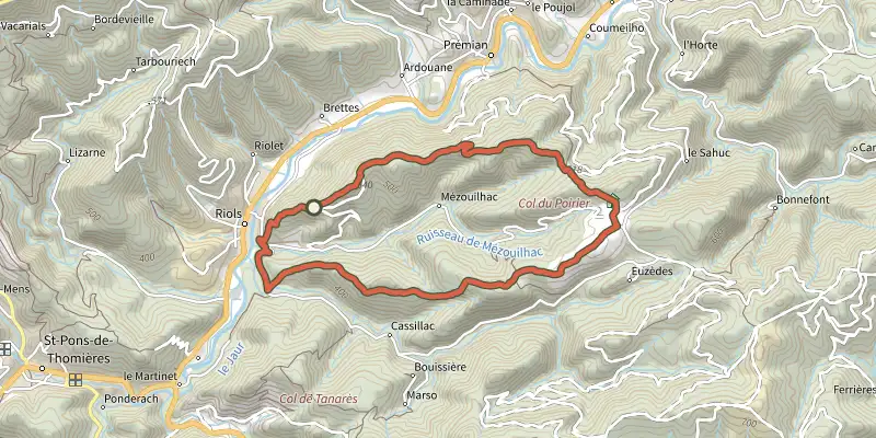Map of the Notre-Dame de Tredos track on the IGN map, with the start and numbered waypoints