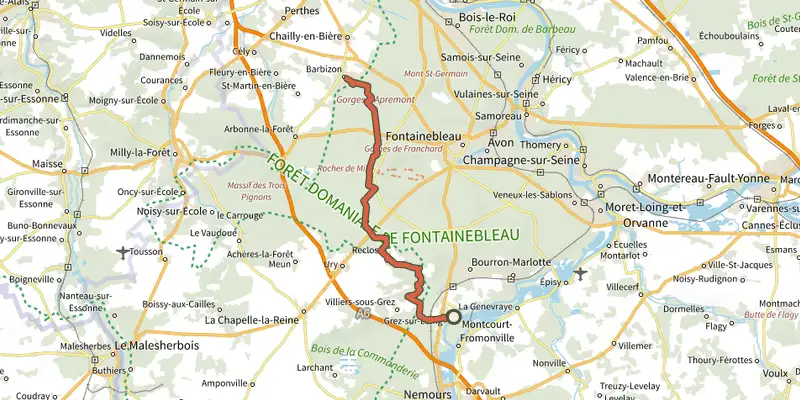 Map of the Sentier Robert Louis Stevenson track on the IGN map, with the start and numbered waypoints