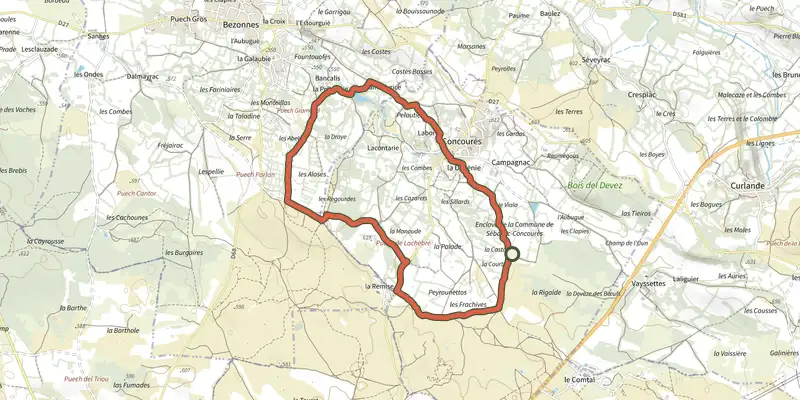 Map of the Circuit 17 Concourès track on the IGN map, with the start and numbered waypoints