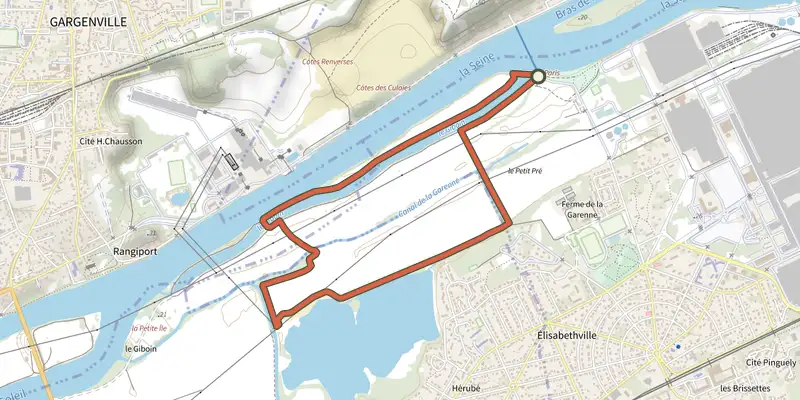 Map of the Voyage au Bout du Monde track on the IGN map, with the start and numbered waypoints