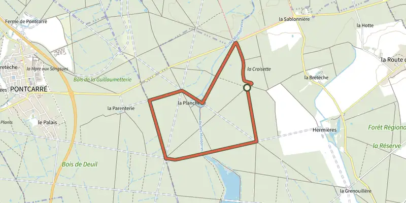 Map of the Route des Buronnières track on the IGN map, with the start and numbered waypoints