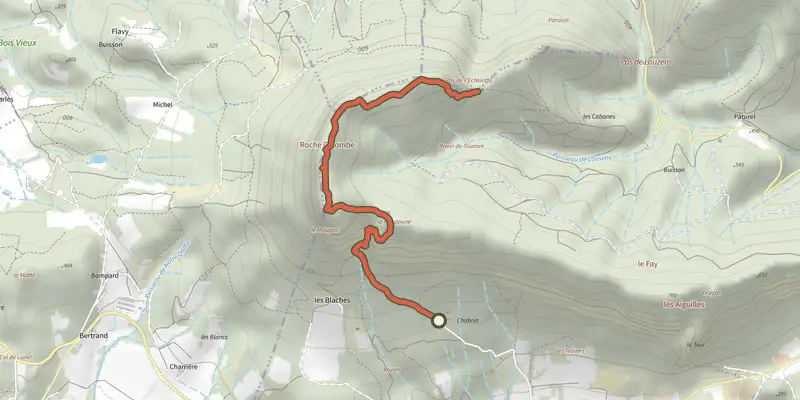 Map of the Saoû track on the IGN map, with the start and numbered waypoints