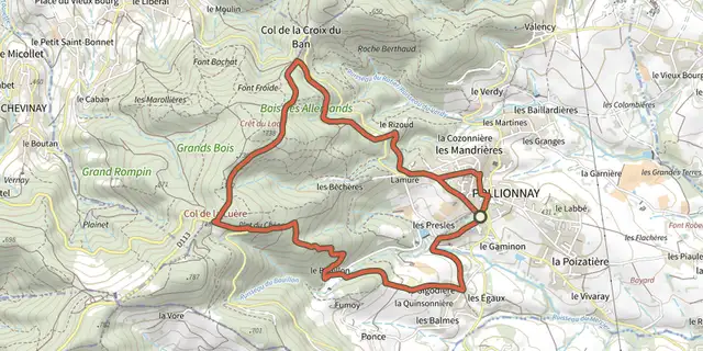 The Col de la Luère / Croix du Ban track on the IGN map