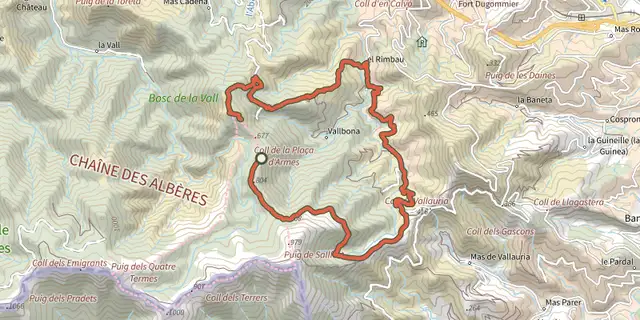 Tracé de La Tour Massane par le Chemin de l'Eau sur le Plan IGN