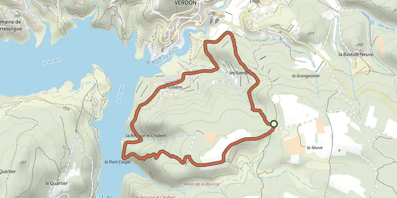 Carte du tracé de Le Sentier Botanique sur le Plan IGN, départ et points de passage numérotés