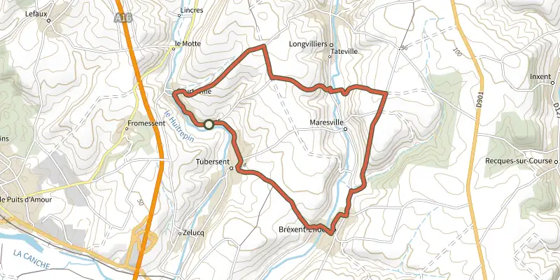 Map of the Sentier de la Terre à Cloque track on the IGN map, with the start and numbered waypoints