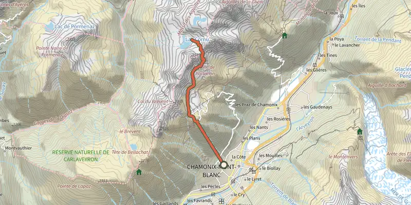 Map of the Lac Cornu track on the IGN map, with the start and numbered waypoints