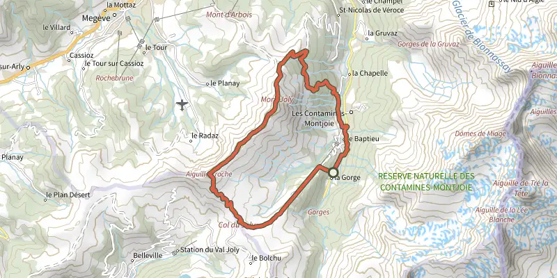 Carte du tracé de Aiguille Croche sur le Plan IGN, départ et points de passage numérotés
