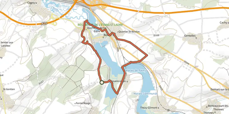 Carte du tracé de Sainte-Ulphe sur le Plan IGN, départ et points de passage numérotés
