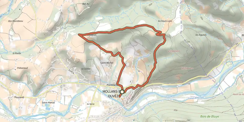 Map of the Roubion track on the IGN map, with the start and numbered waypoints
