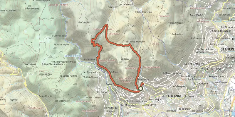 Map of the Circuit du Castellet track on the IGN map, with the start and numbered waypoints