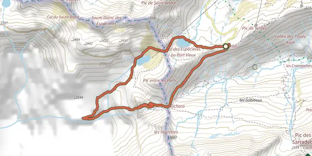 Tracé de Les Lacs près du Col des Espécières sur le Plan IGN