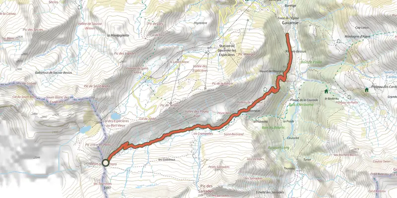 Map of the Cabane des Soldats track on the IGN map, with the start and numbered waypoints