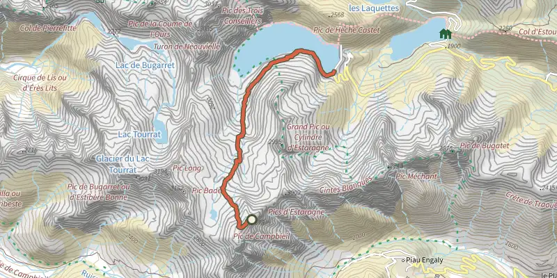 Map of the Pic de Campbieil track on the IGN map, with the start and numbered waypoints