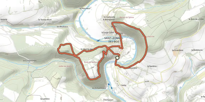 Map of the Vallée de Misère track on the IGN map, with the start and numbered waypoints