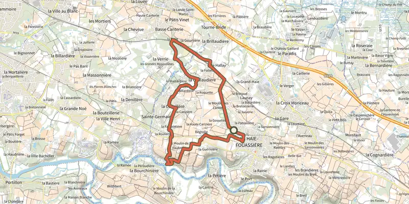 Map of the Entre Sèvre et Côteaux track on the IGN map, with the start and numbered waypoints