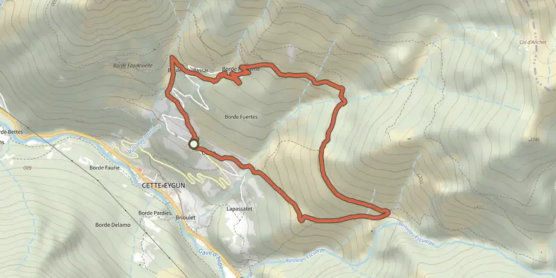 Map of the Tour des Granges track on the IGN map, with the start and numbered waypoints