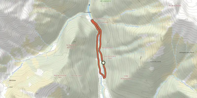 Carte du tracé de Sentier des Vaches sur le Plan IGN, départ et points de passage numérotés