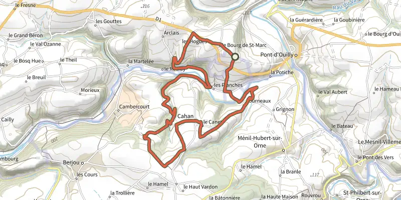Carte du tracé de Avec Pierre T. Husnot sur le Plan IGN, départ et points de passage numérotés