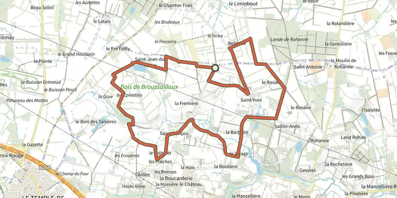 Carte du tracé de Le lapin bondissant sur le Plan IGN, départ et points de passage numérotés