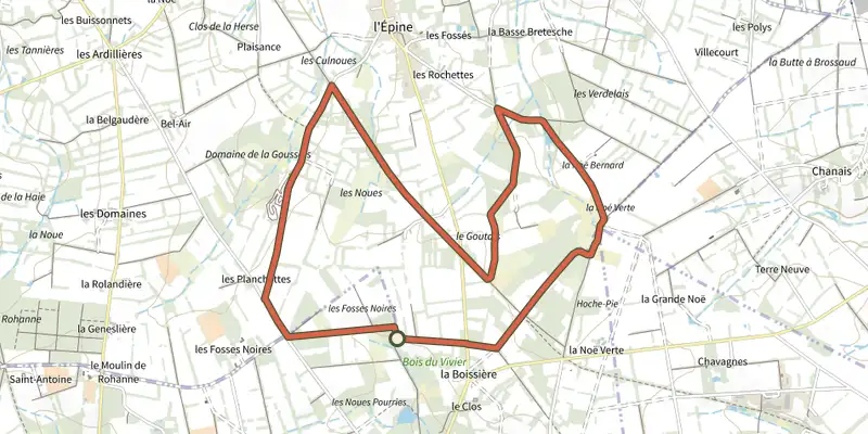 Map of the La chauve-souris track on the IGN map, with the start and numbered waypoints
